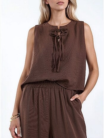 Ensemble blouse en mélange de viscose avec détail à nouer et pantalon à taille élastique hiccup