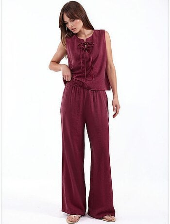 Ensemble blouse en mélange de viscose avec détail à nouer et pantalon à taille élastique hiccup
