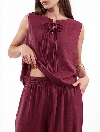 Ensemble blouse en mélange de viscose avec détail à nouer et pantalon à taille élastique hiccup