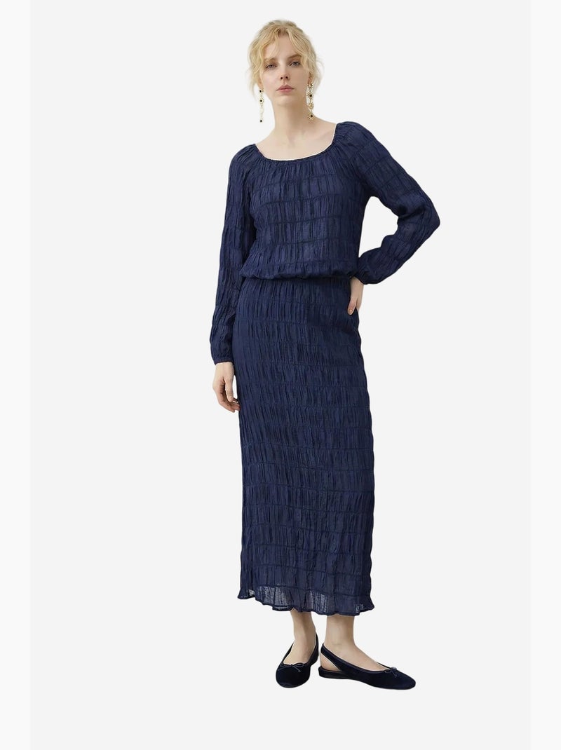 Ensemble blouse et jupe longue en coton texturé lucci Bleu marine - Kiabi