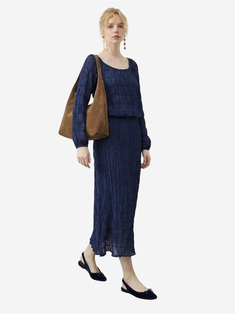 Ensemble blouse et jupe longue en coton texturé lucci Bleu marine - Kiabi