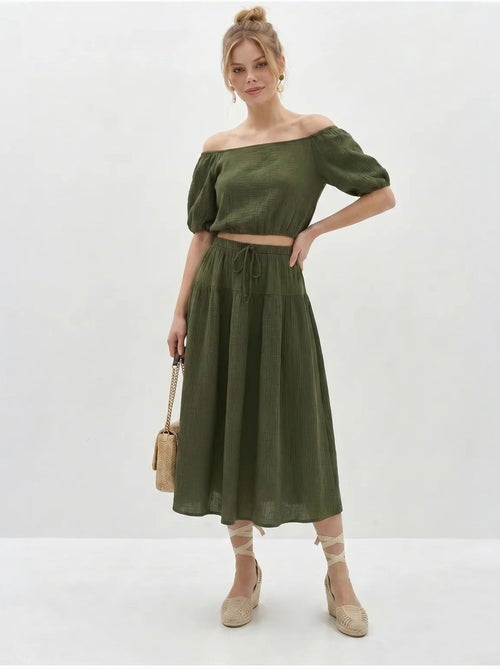 Ensemble blouse et jupe midi en coton seersucker lucci - Kiabi