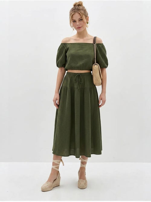 Ensemble blouse et jupe midi en coton seersucker lucci - Kiabi