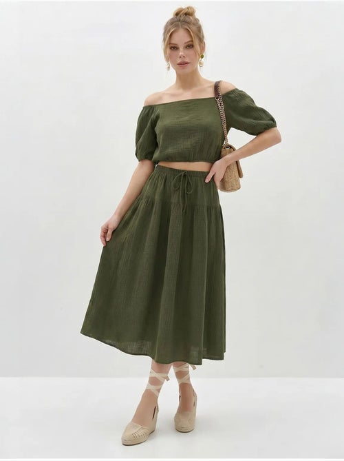 Ensemble blouse et jupe midi en coton seersucker lucci - Kiabi