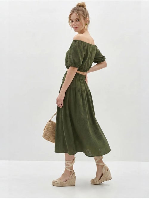 Ensemble blouse et jupe midi en coton seersucker lucci - Kiabi