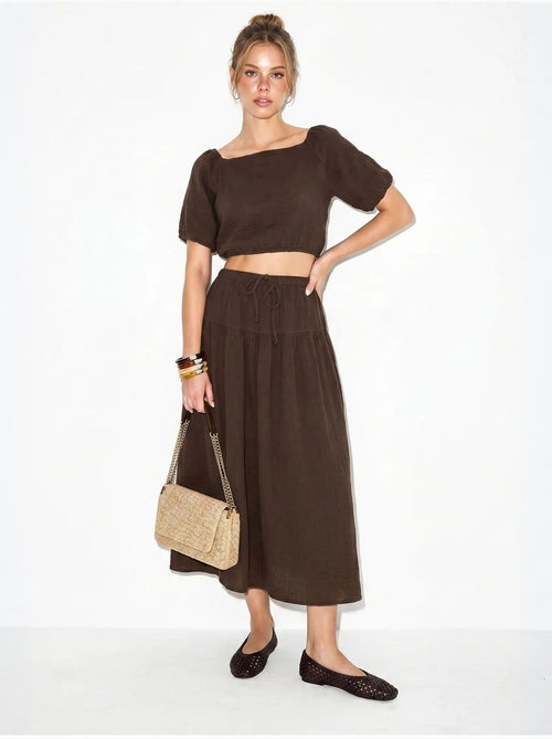 Ensemble blouse et jupe midi en coton seersucker lucci - Kiabi
