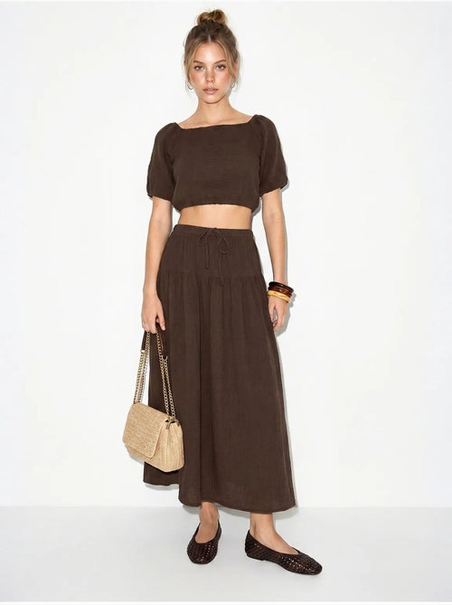 Ensemble blouse et jupe midi en coton seersucker lucci - Kiabi