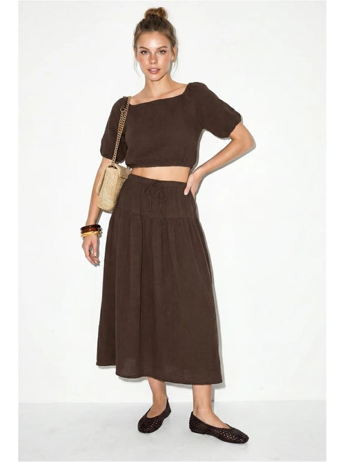 Ensemble blouse et jupe midi en coton seersucker lucci - Kiabi