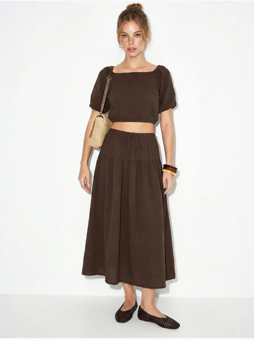Ensemble blouse et jupe midi en coton seersucker lucci - Kiabi