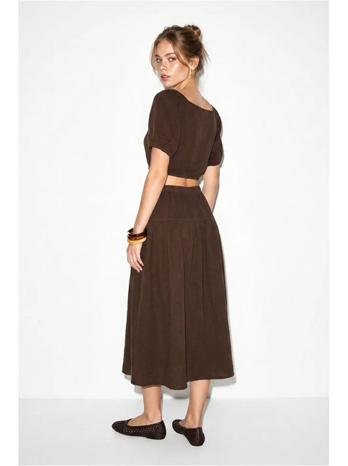 Ensemble blouse et jupe midi en coton seersucker lucci - Kiabi