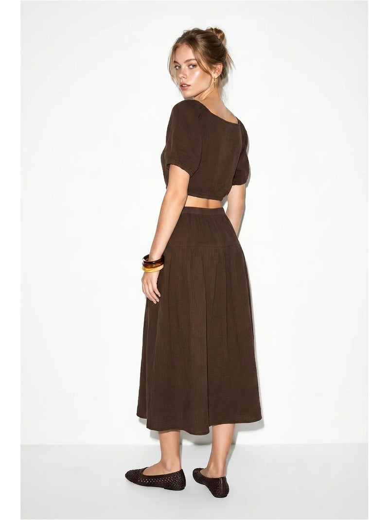 Ensemble blouse et jupe midi en coton seersucker lucci Marron - Kiabi