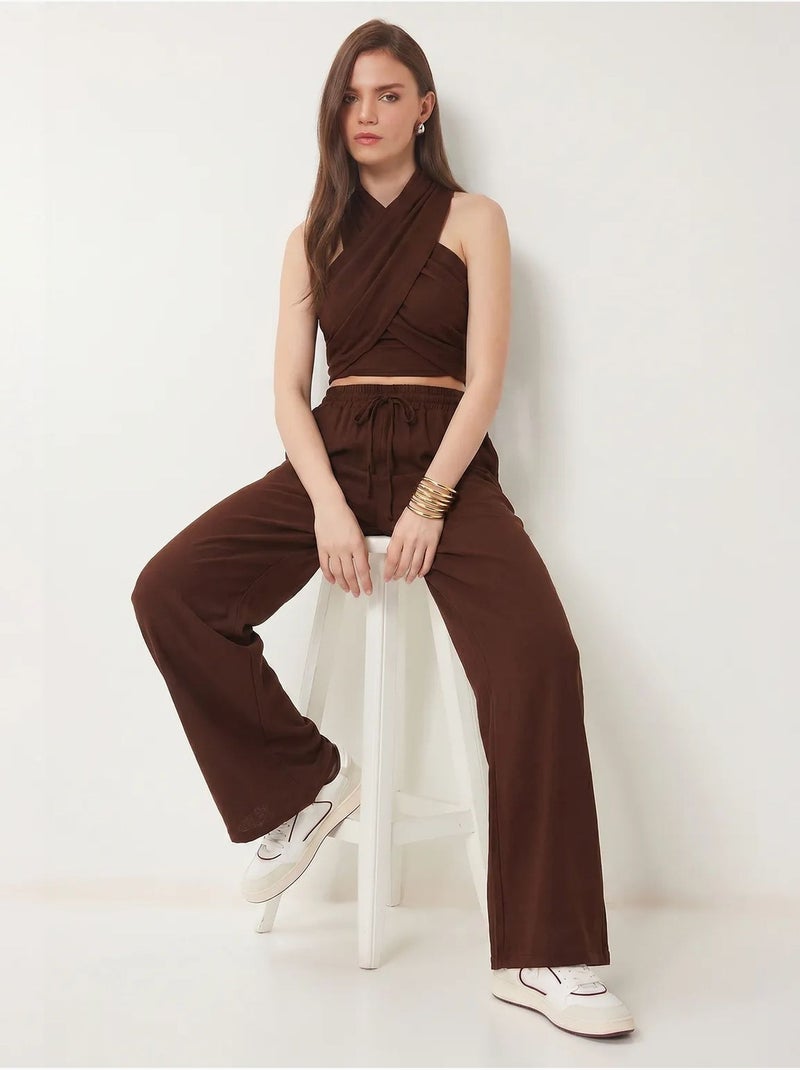 Ensemble blouse halter et pantalon large istanbul Marron - Kiabi