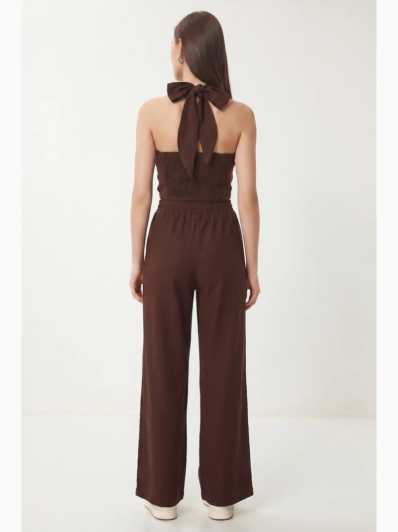 Ensemble blouse halter et pantalon large istanbul Marron - Kiabi