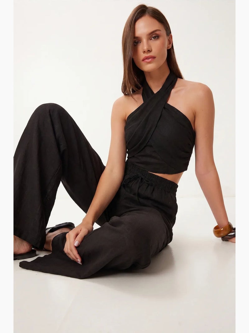Ensemble blouse halter et pantalon large istanbul Noir - Kiabi