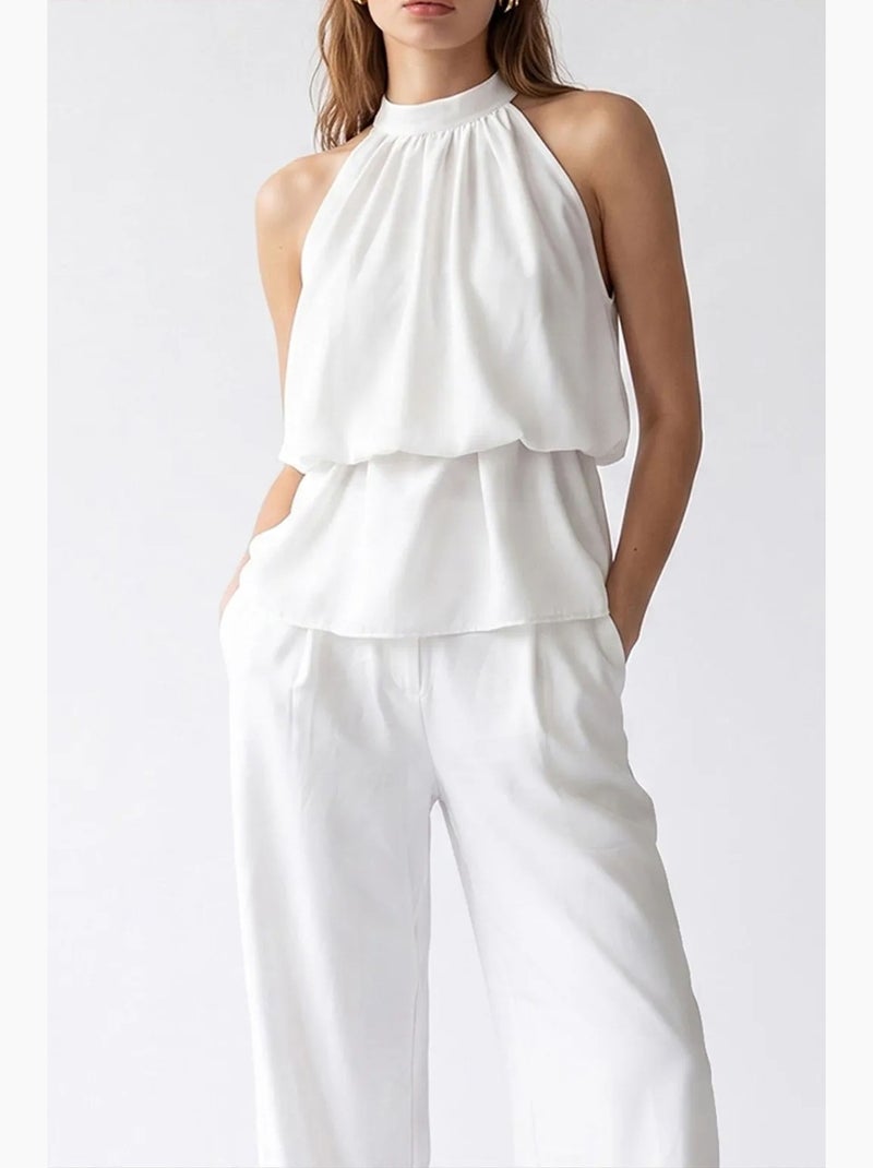 Ensemble blouse halter et pantalon large mixray Blanc - Kiabi
