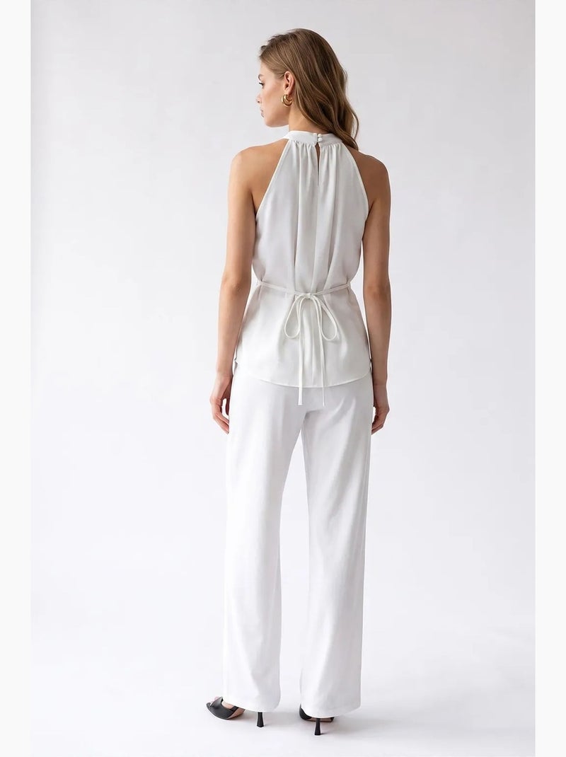 Ensemble blouse halter et pantalon large mixray Blanc - Kiabi