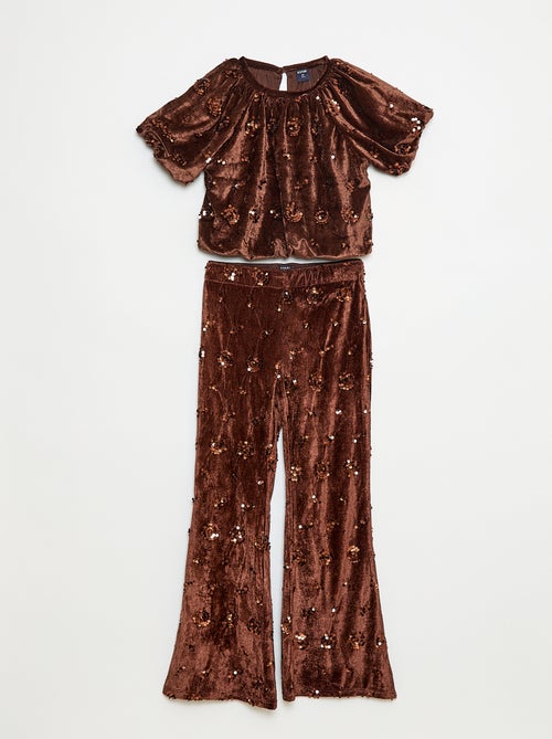 Ensemble blouse + pantalon flare fit en velours - Kiabi