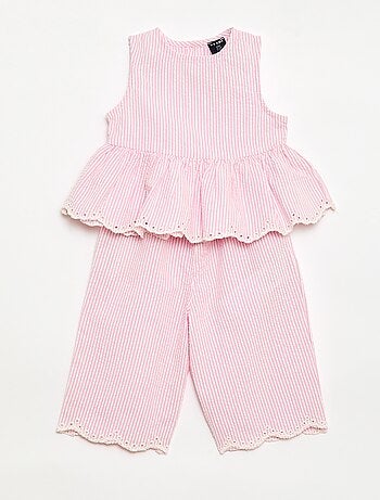 Ensemble blouse + pantalon Vichy - 2 pièces