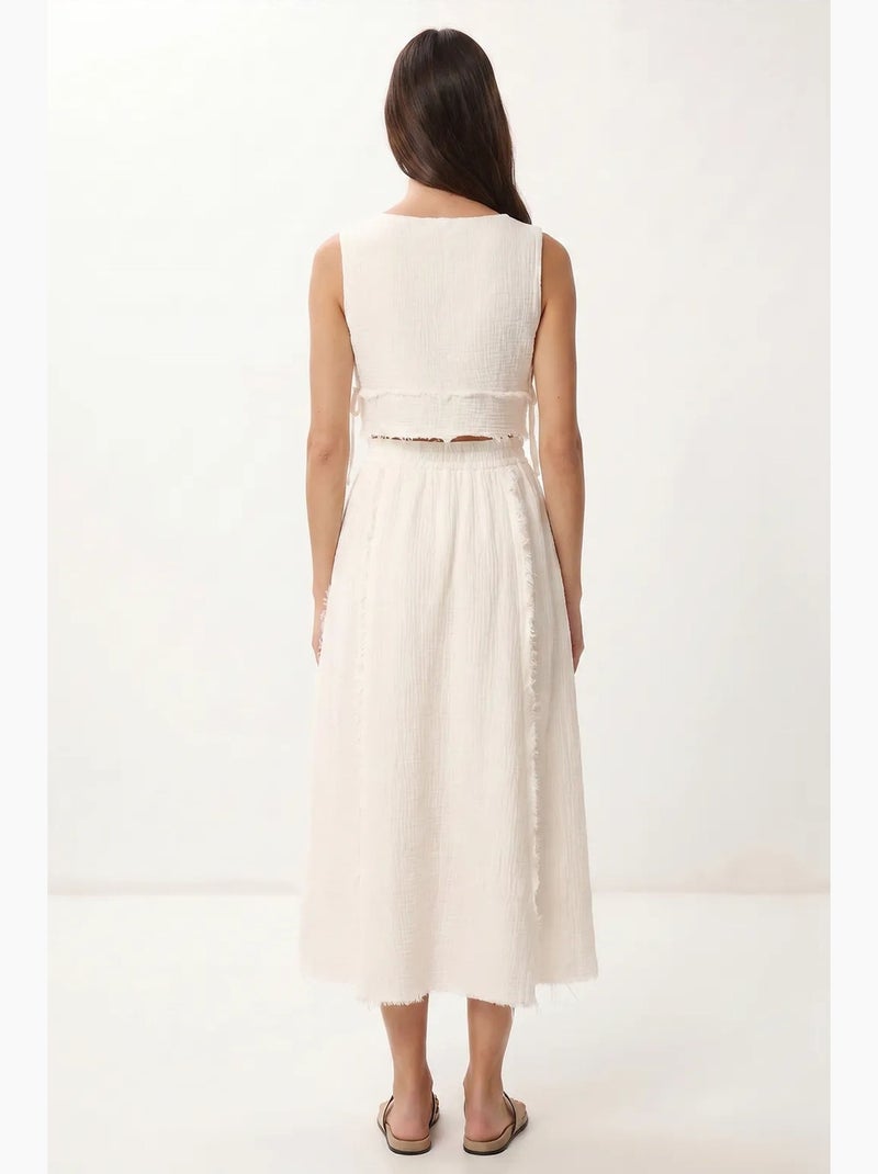 Ensemble blouse sans manches et jupe midi en coton istanbul Blanc cassé - Kiabi