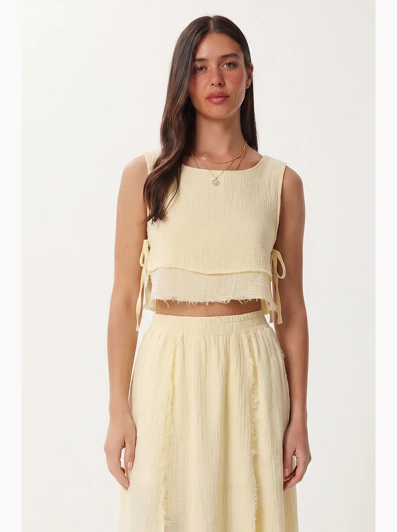 Ensemble blouse sans manches et jupe midi en coton istanbul Jaune citron - Kiabi