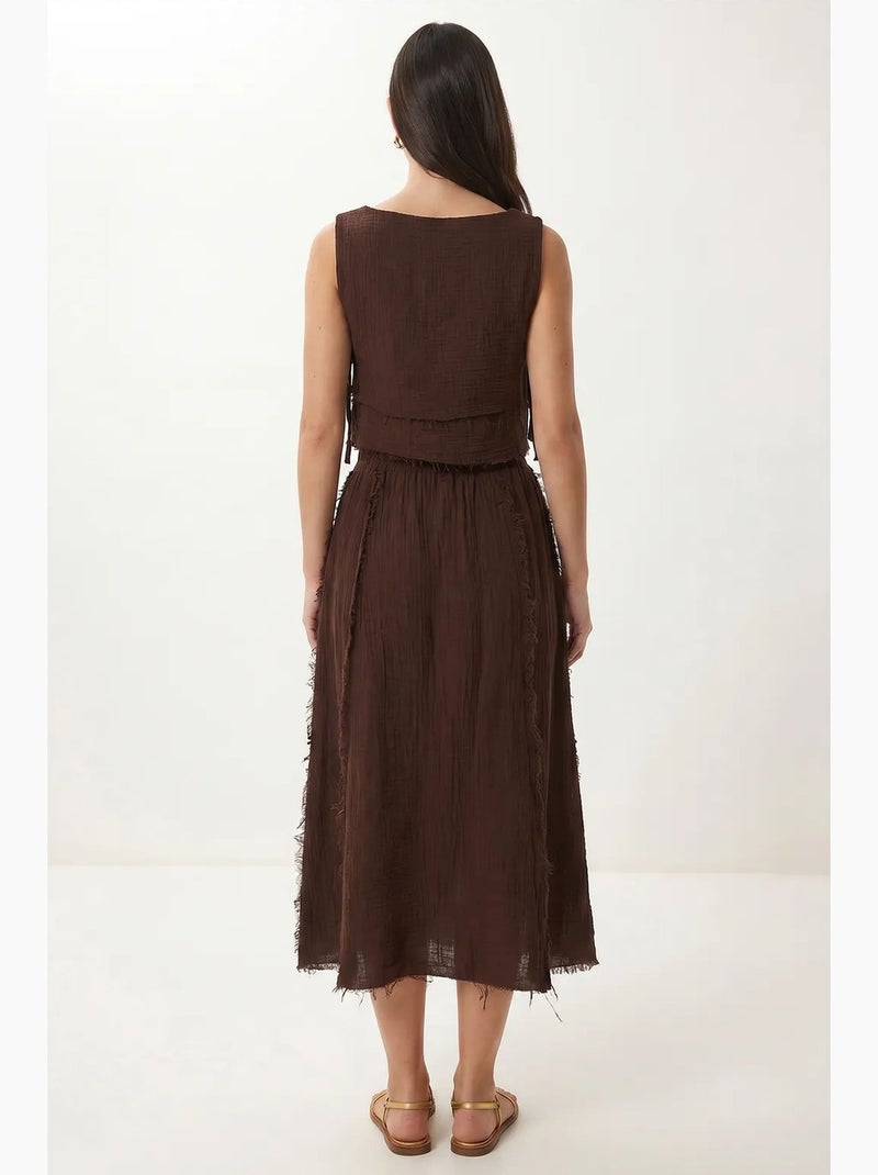 Ensemble blouse sans manches et jupe midi en coton istanbul Marron - Kiabi