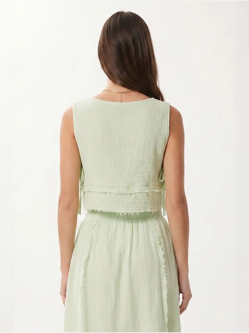 Ensemble blouse sans manches et jupe midi en coton istanbul Vert menthe - Kiabi