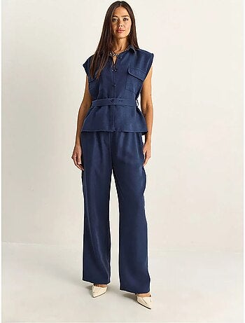 Ensemble blouse sans manches et pantalon large ceinturé lucci