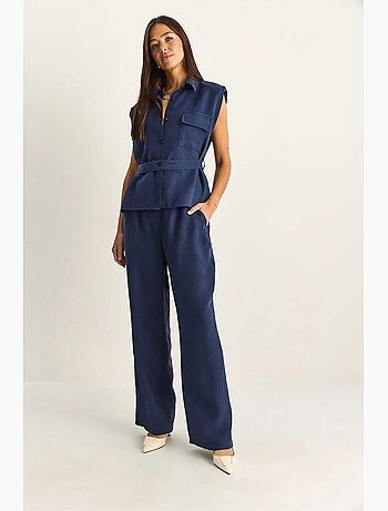 Ensemble blouse sans manches et pantalon large ceinturé lucci