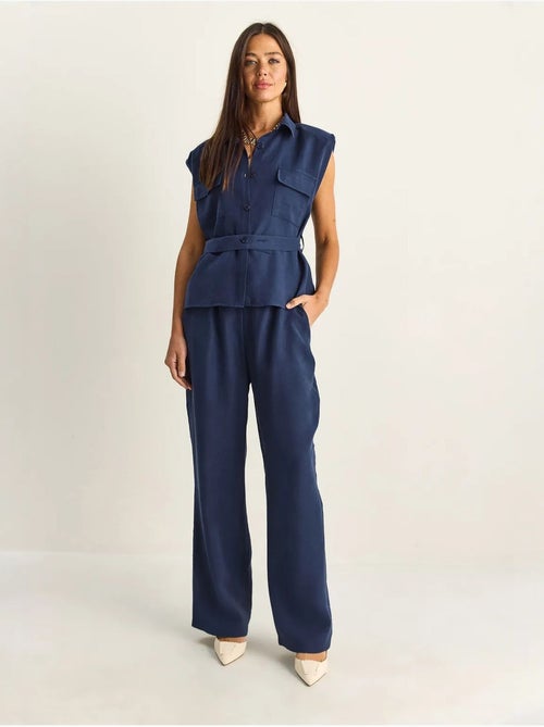 Ensemble blouse sans manches et pantalon large ceinturé lucci - Kiabi