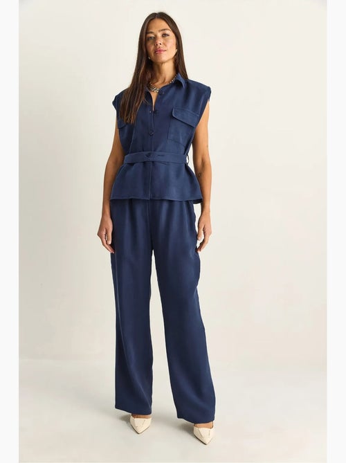 Ensemble blouse sans manches et pantalon large ceinturé lucci - Kiabi