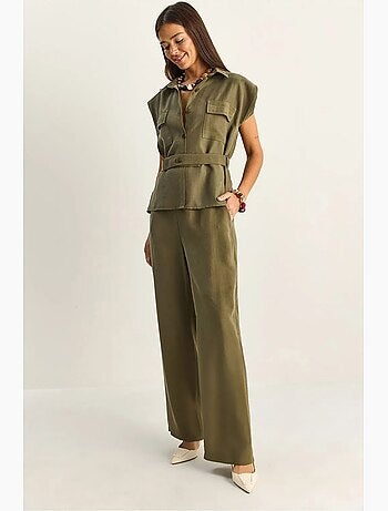 Ensemble blouse sans manches et pantalon large ceinturé lucci