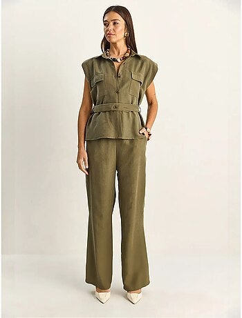 Ensemble blouse sans manches et pantalon large ceinturé lucci