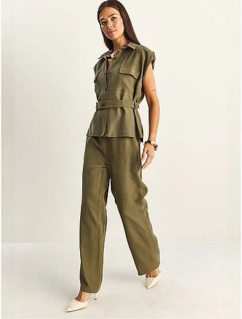 Ensemble blouse sans manches et pantalon large ceinturé lucci