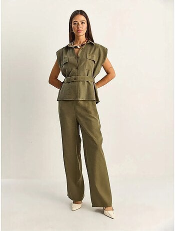 Ensemble blouse sans manches et pantalon large ceinturé lucci
