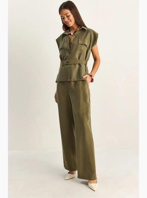 Ensemble blouse sans manches et pantalon large ceinturé lucci - Kiabi