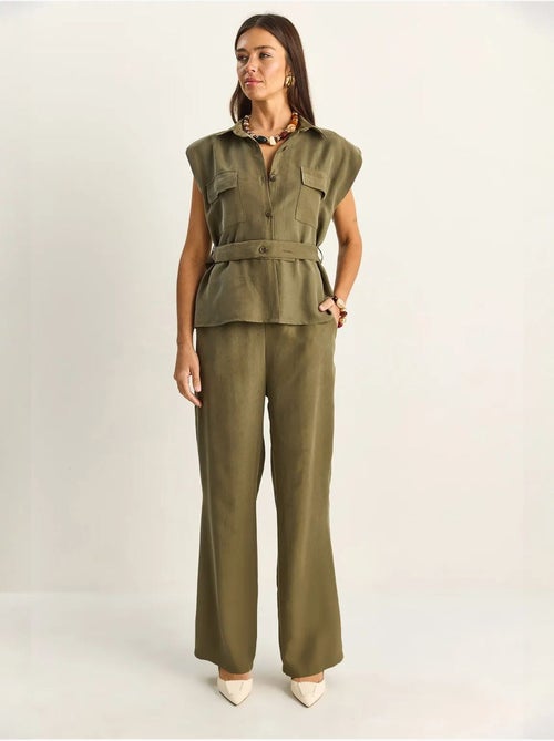 Ensemble blouse sans manches et pantalon large ceinturé lucci - Kiabi