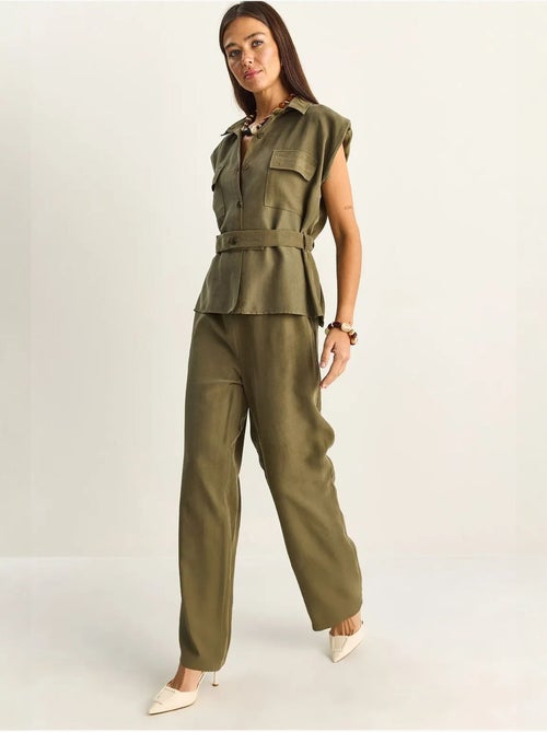 Ensemble blouse sans manches et pantalon large ceinturé lucci - Kiabi