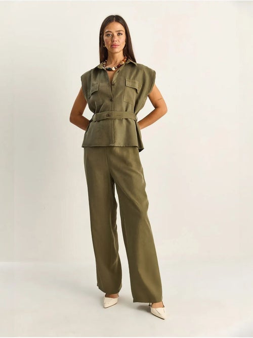 Ensemble blouse sans manches et pantalon large ceinturé lucci - Kiabi