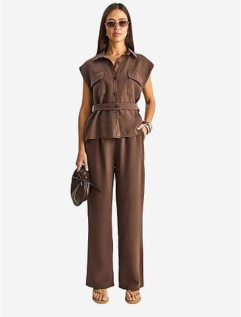 Ensemble blouse sans manches et pantalon large ceinturé lucci