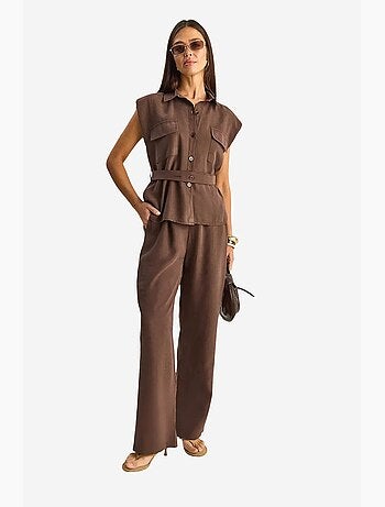 Ensemble blouse sans manches et pantalon large ceinturé lucci