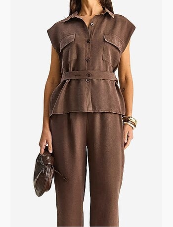 Ensemble blouse sans manches et pantalon large ceinturé lucci