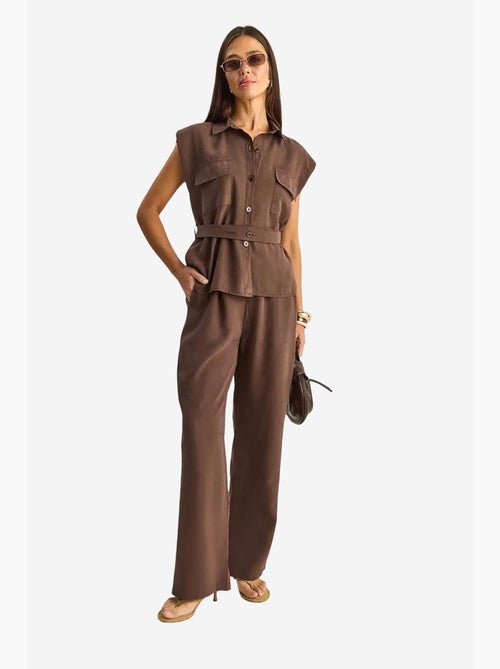 Ensemble blouse sans manches et pantalon large ceinturé lucci - Kiabi