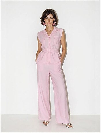 Ensemble blouse sans manches et pantalon large ceinturé lucci