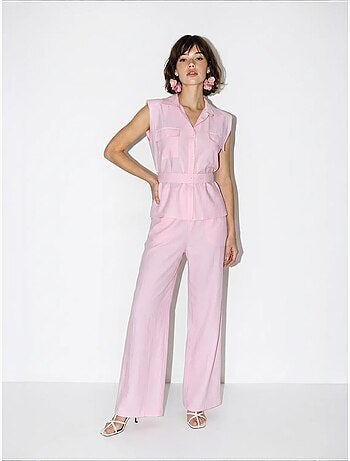 Ensemble blouse sans manches et pantalon large ceinturé lucci