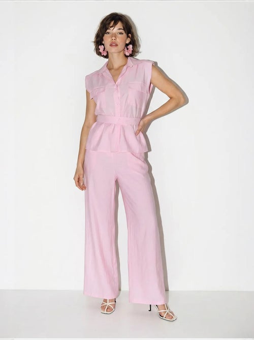 Ensemble blouse sans manches et pantalon large ceinturé lucci - Kiabi