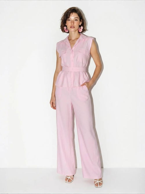 Ensemble blouse sans manches et pantalon large ceinturé lucci - Kiabi