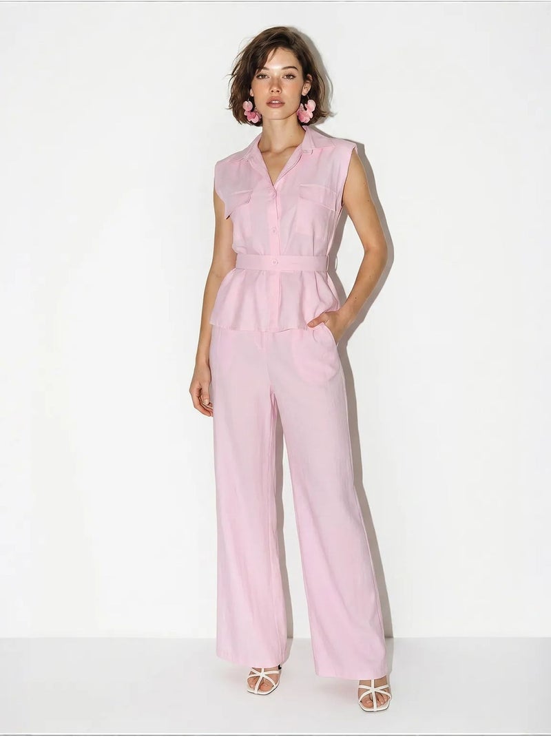 Ensemble blouse sans manches et pantalon large ceinturé lucci Rose - Kiabi