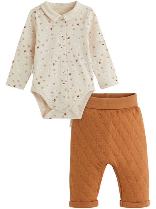 Ensemble body bébé et pantalon matelassé caramel - Kiabi