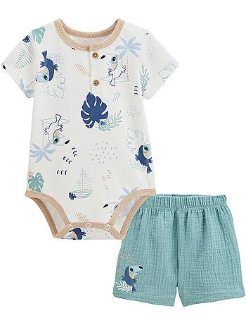 Ensemble body bébé et short en gaze de coton Toucana