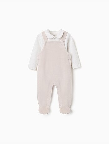 Ensemble body en coton + salopette en velours